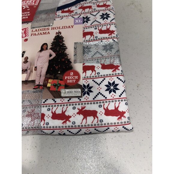 NWT ~ MERRY MOMENTS 2-Piece Pajama Set Women XL  16/18 Moose Snowflake Family - Picture 5 of 10